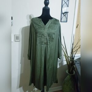 ellos Olive Green Pintuck Tunic Blouse